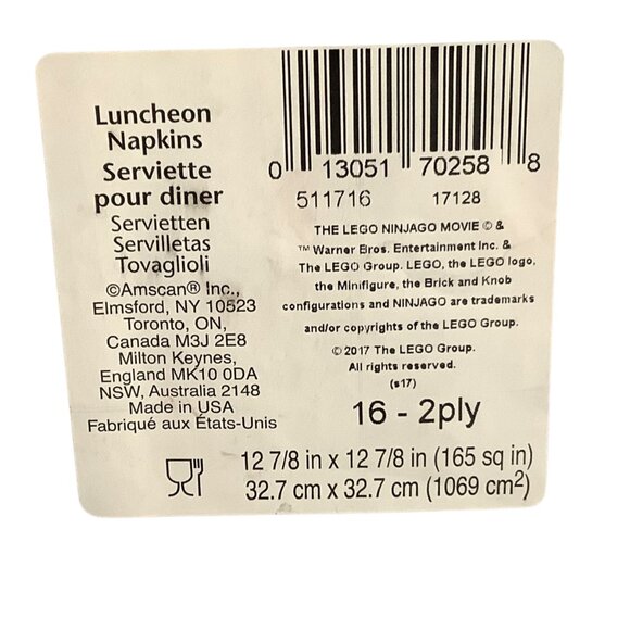 Lego Ninjago Movie Luncheon Napkins 16 Pack 2-Ply 12 7/8" x 12 7/8" Set of 2 - Picture 4 of 5